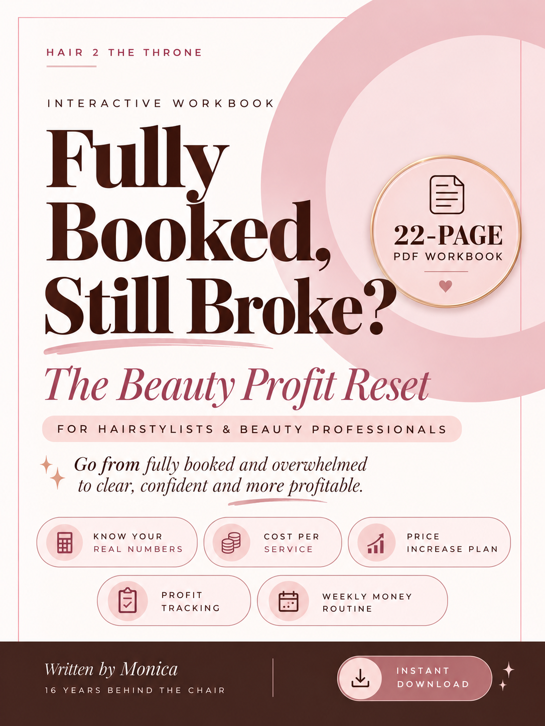 Fully Booked Still Broke — The Beauty Profit Reset, 22-page interactive workbook with profit, pricing and money tools